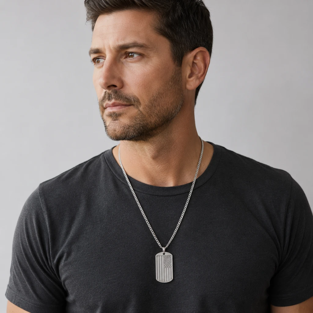 Men's USA Flag Military Tag Necklace – Personalized Back Engraving