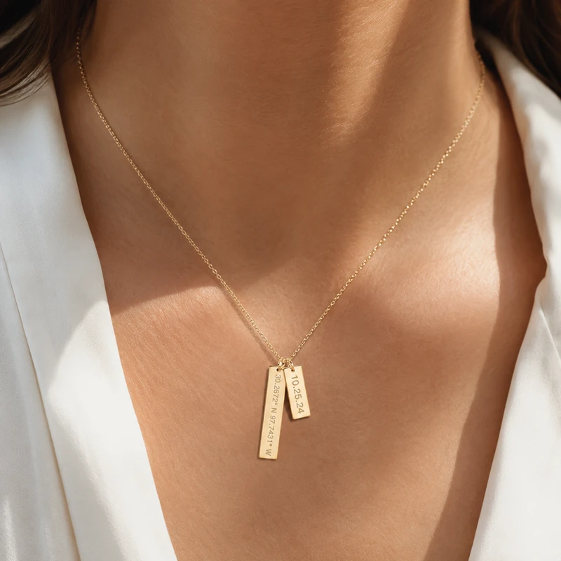 Personalized Coordinate and Date Double Bar Necklace