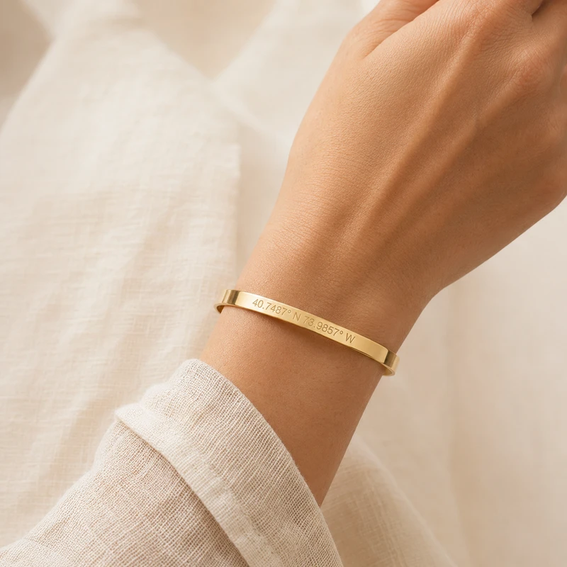 Personalized Coordinate Cuff Bracelet