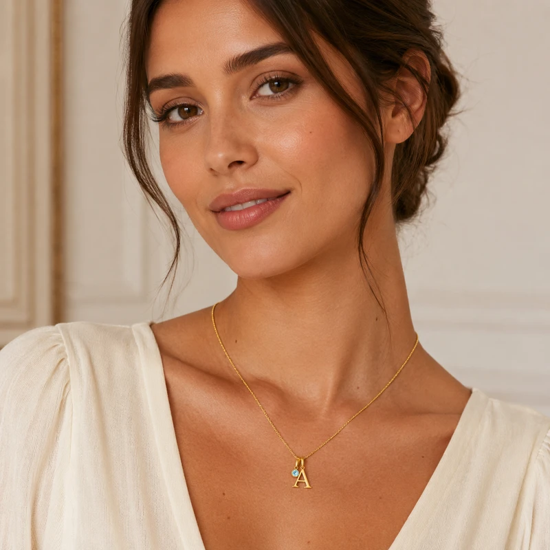 Personalized Birthstone Initial Necklace