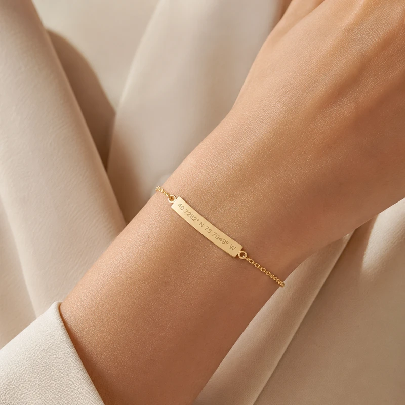 Personalized Coordinate Bar Chain Bracelet