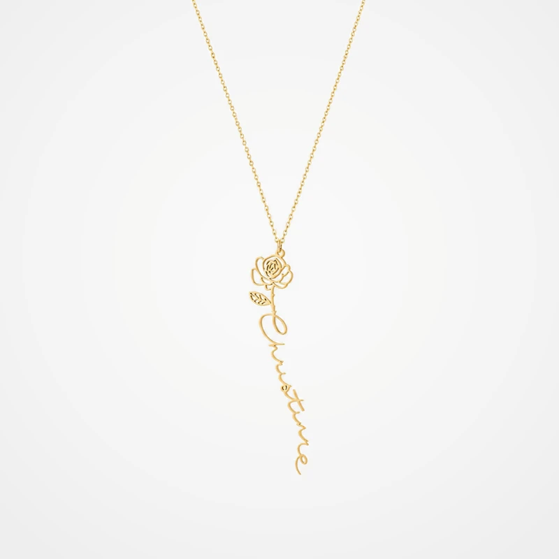 Personalized Birth Flower Name Necklace