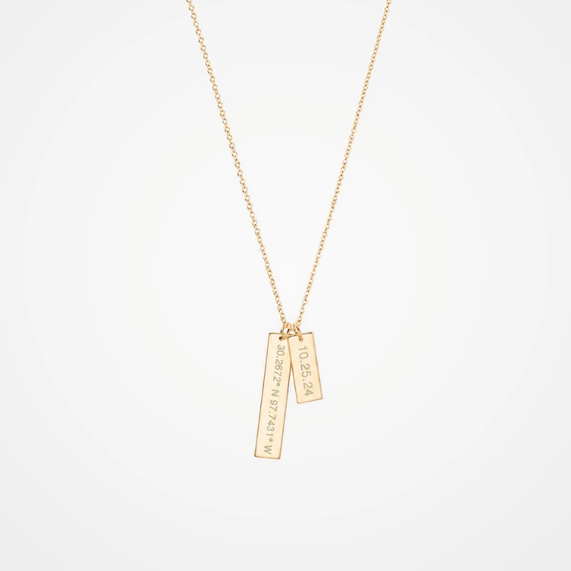Personalized Coordinate and Date Double Bar Necklace