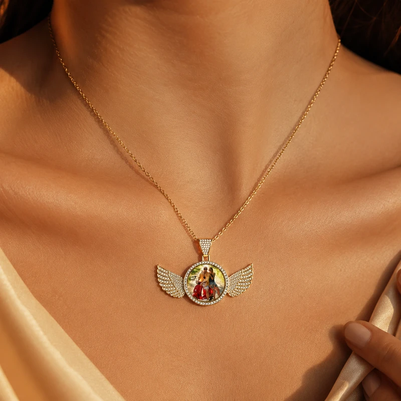 Personalized Angel Wings Photo Necklace image 2