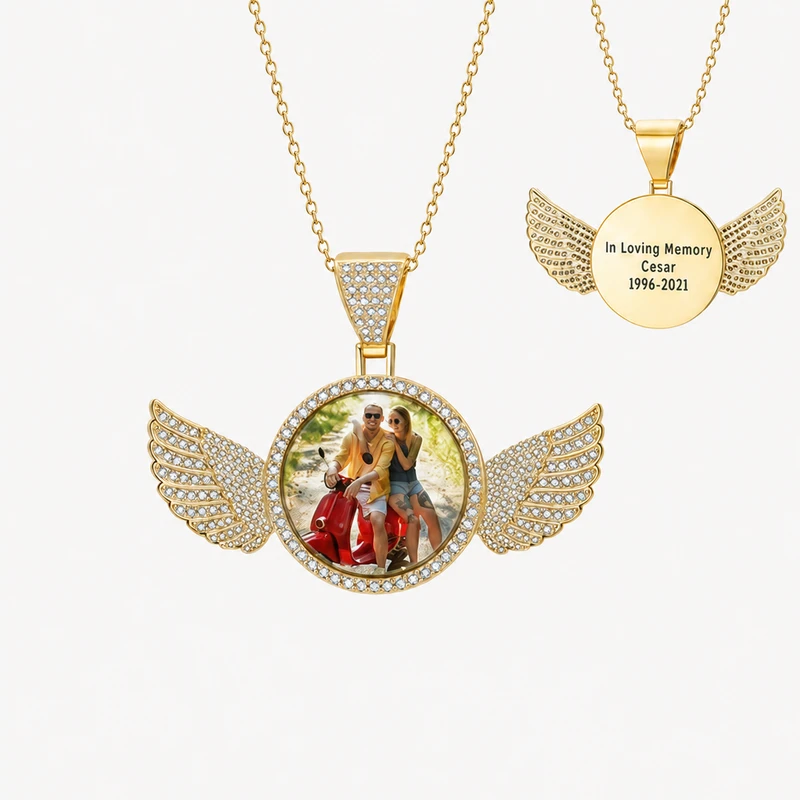 Personalized Angel Wings Photo Necklace image 2