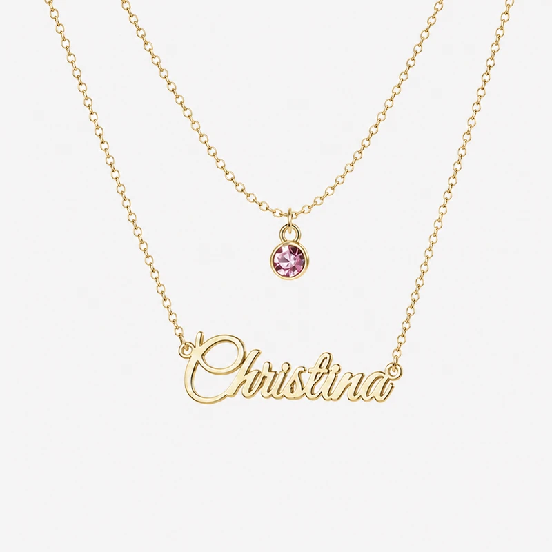 Collana personalizzata a strati con nome e pietra portafortuna image 2