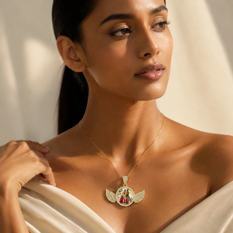Personalized Angel Wings Photo Necklace detail image 2
