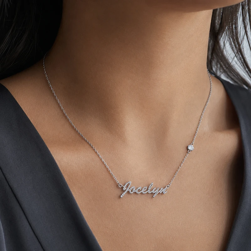 Personalized Side Stone Name Necklace detail image 1