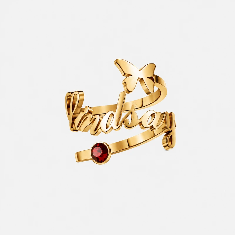 Personalized Butterfly Name Birthstone Ring