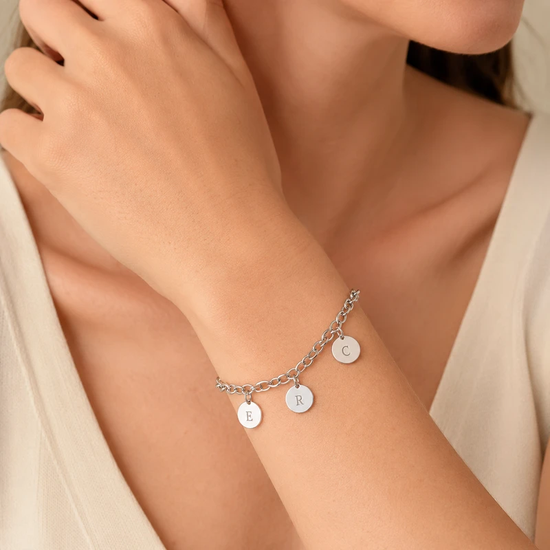 Personalized Initial Disc Charm Bracelet