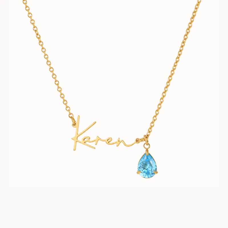 Personalized Name Birthstone Drop Necklace