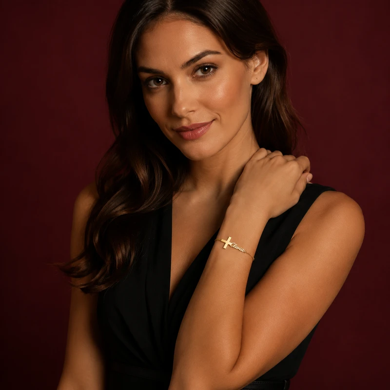 "Personalized Cross Name Bracelet"