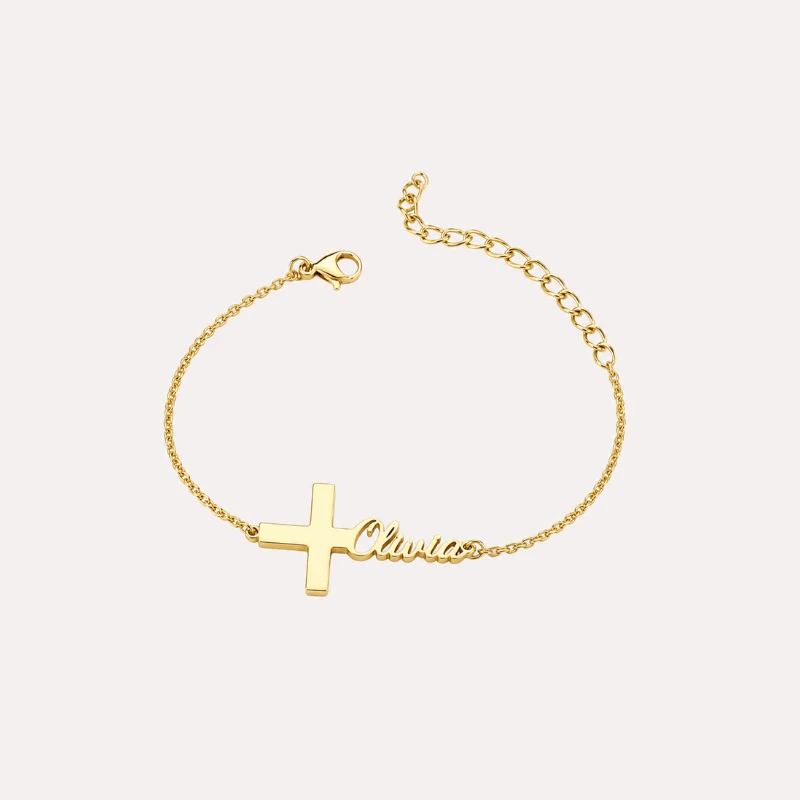 "Personalized Cross Name Bracelet"