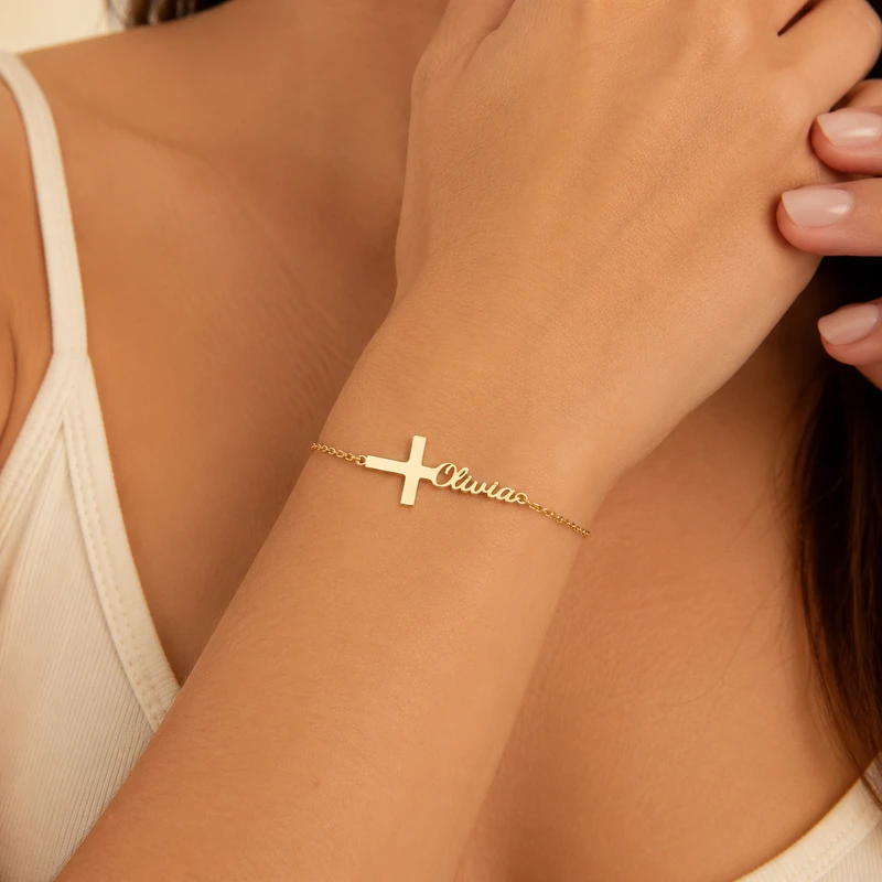 "Personalized Cross Name Bracelet"